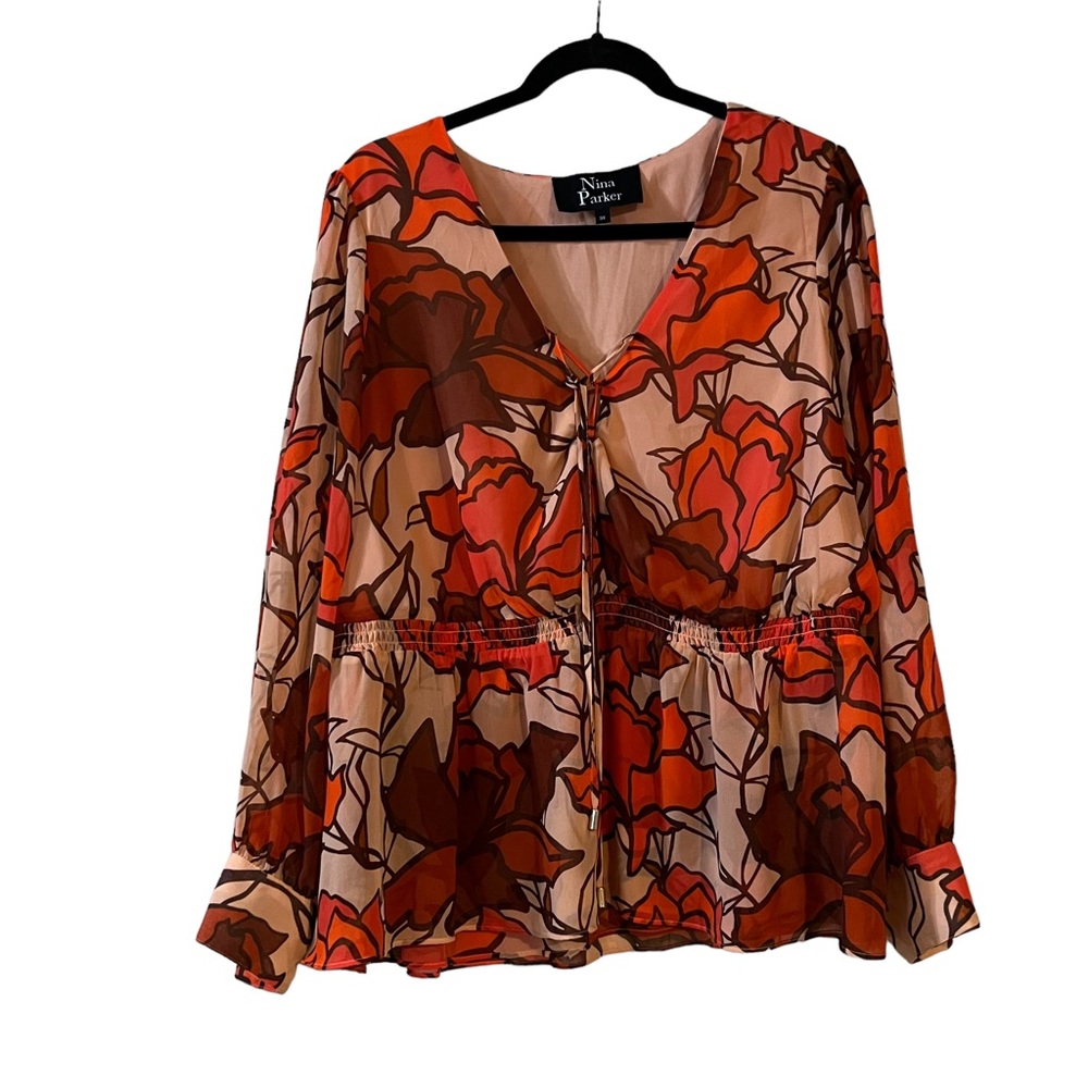 Nina Parker Floral Chiffon Long Sleeve Top Size 3X